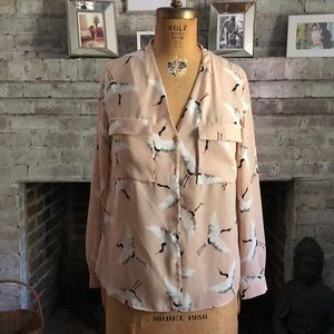 Japanese cranes! Fabulous blush Zara blouse.